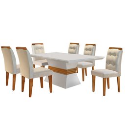 Conjunto Sala de Jantar Mesa Clarice 180x80cm Tampo Vidro/mdf Canto Reto com 6 Cadeiras Valentina Ru - 3 Conjunto Sala de Jantar Mesa Clarice 180x80cm Tampo Vidro/mdf Canto Reto com 6 Cadeiras Valentina Ru - 3