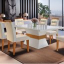 Ver imagem 1 de Conjunto Sala de Jantar Mesa Clarice 180x80cm Tampo Vidro/mdf Canto Reto com 6 Cadeiras Valentina Ru