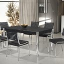 Ver imagem 1 de Conjunto Sala de Jantar Mesa Natani 160x90cm com 6 Cadeiras Natani Junco Yescasa Preto/Cromado