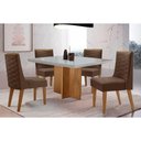 Ver imagem 1 de Conjunto: Mesa Sala Jantar Berlim Curvo 90cm + 4 Cadeiras Dafne Naturale/off White - Suede Marrom -
