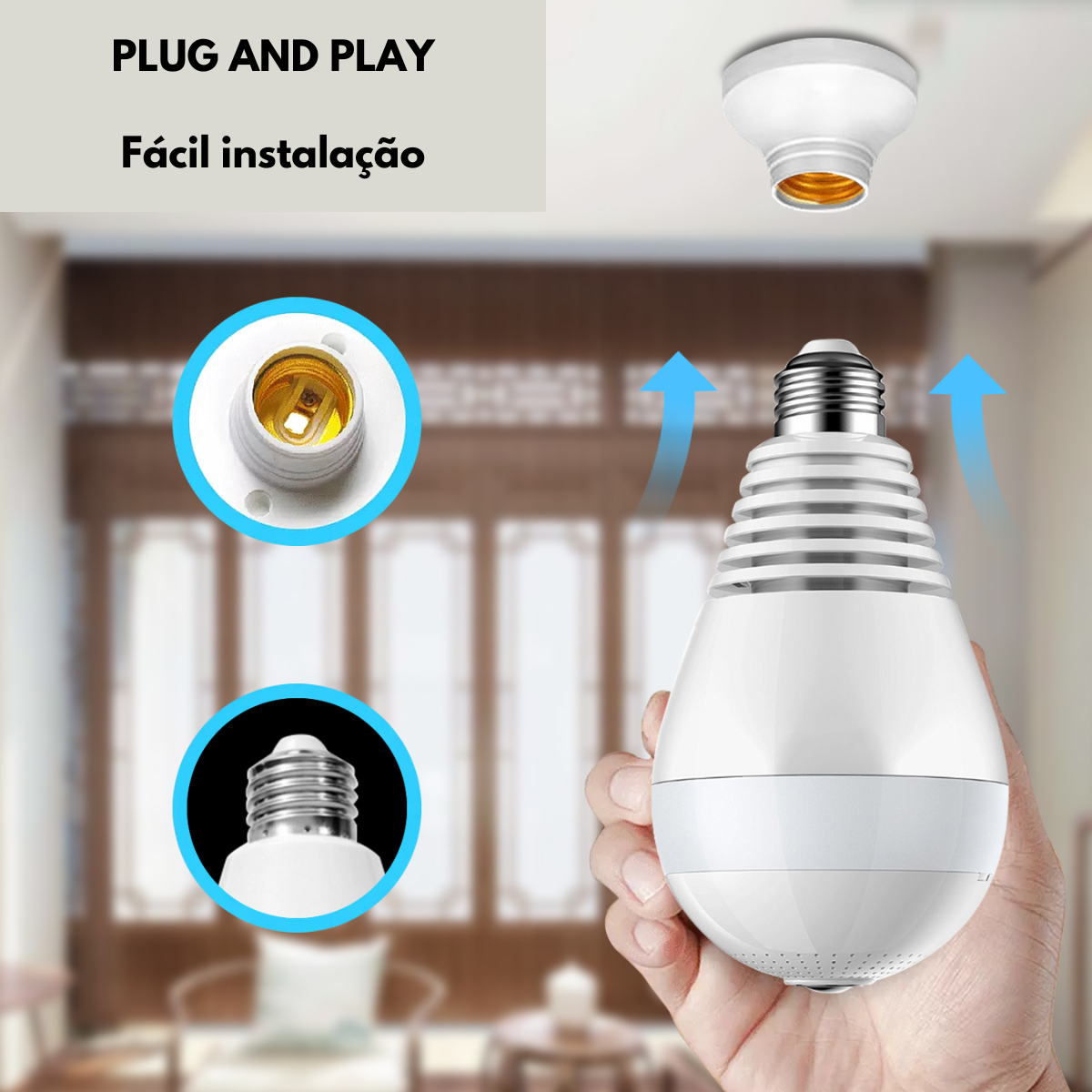 Lâmpada Led com Câmera Espiã 360º Panorâmica Wifi Microfone - 9