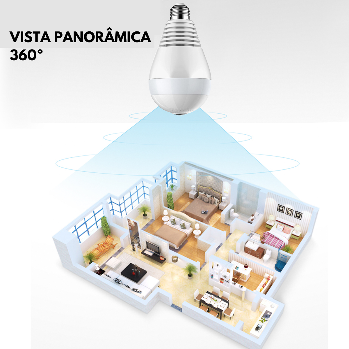 Lâmpada Led com Câmera Espiã 360º Panorâmica Wifi Microfone - 2