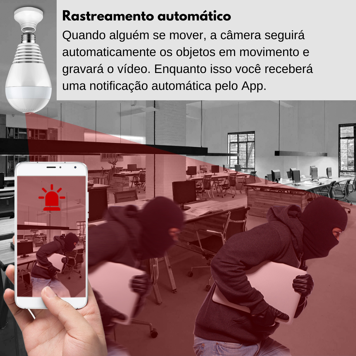 Lâmpada Led com Câmera Espiã 360º Panorâmica Wifi Microfone - 8