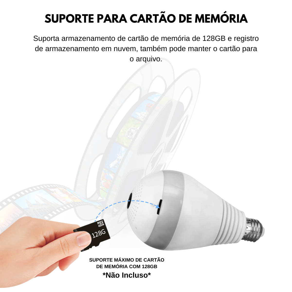 Lâmpada Led com Câmera Espiã 360º Panorâmica Wifi Microfone - 6