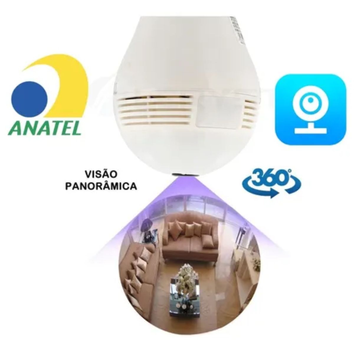 Lâmpada Led com Câmera Espiã 360º Panorâmica Wifi Microfone - 3