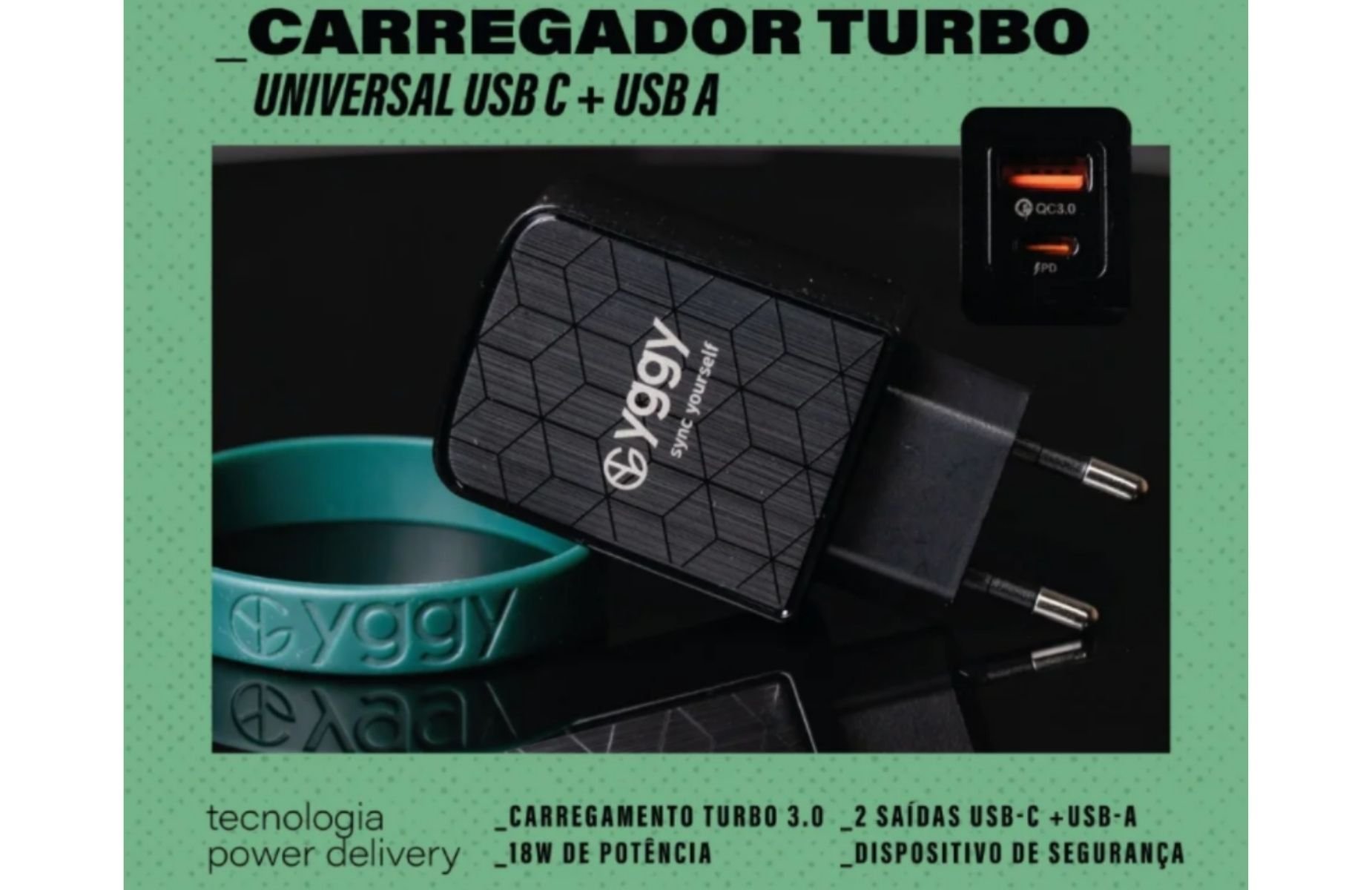 Carregador Turbo Usb Tipo A Tipo C Pd 30 Yggy 18w Preto Madeiramadeira 0590