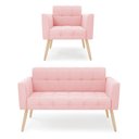 Ver imagem 1 de Kit 1 Sofá Namoradeira e 1 Poltrona Elisa Suede Rosa Bebê Pés Palito Natural - D'Rossi
