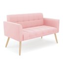 Ver mais imagens de Kit 1 Sofá Namoradeira e 1 Poltrona Elisa Suede Rosa Bebê Pés Palito Natural - D'Rossi