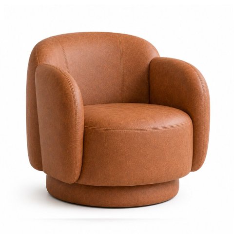 Poltrona Decorativa Oliva Base Giratória Courino Caramelo - Sallar Home