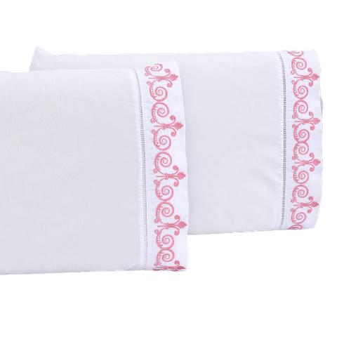 Jogo lençol quarto casal Padrão bordado 3 peças branco rose