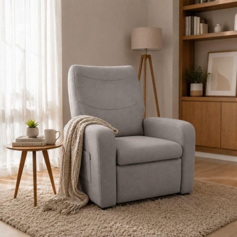 Poltrona Unitàlle Reclinável com Apoio para Os Pés em Suede Cinza Unitá