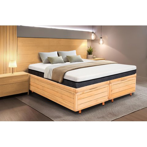 Cama Box Baú Rústica King Size Bipartida Serenelife - Natural