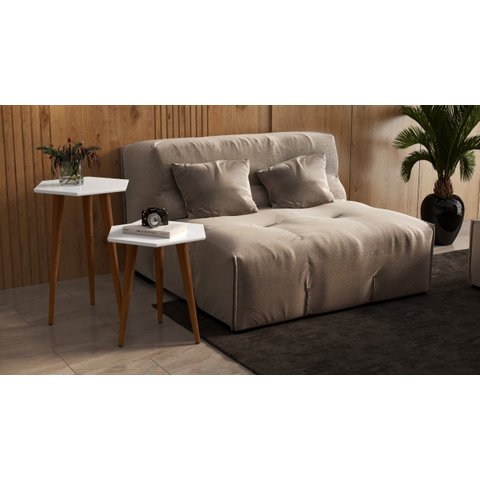 2 Mesas Lateral e Apoio Tampo Sextavado Pés Palito Retrô Elegance Cor Branco - Comprar Moveis em Cas