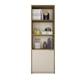 Armário De Escritório Alto Recta com 1 Porta e 3 Prateleiras e Nicho: Lamina Mel / Off White - 3