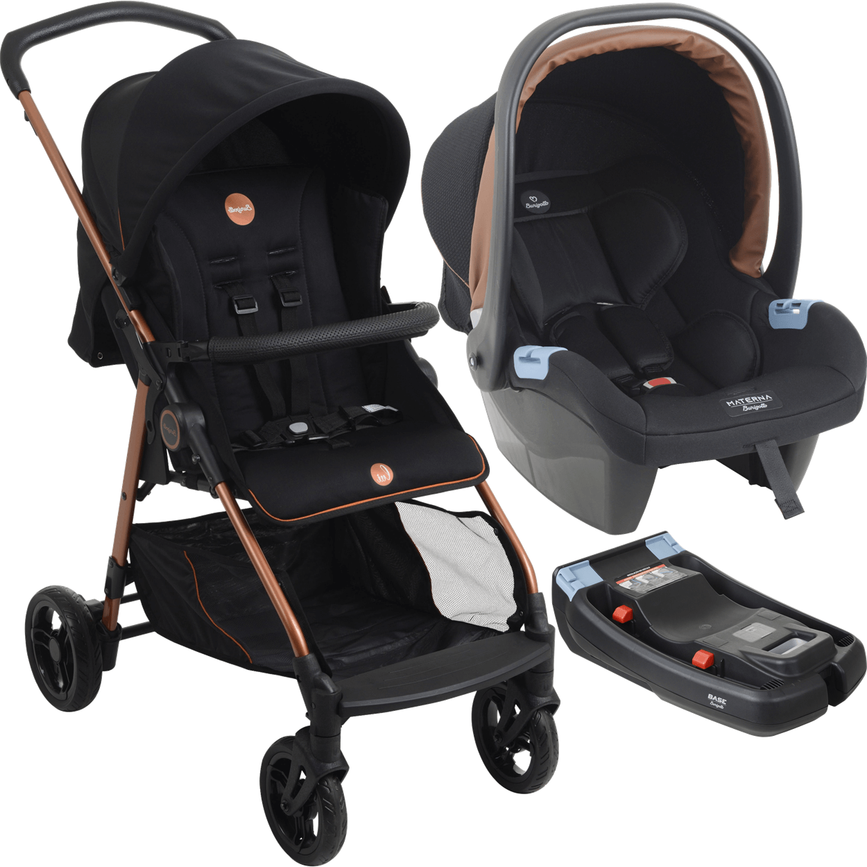 Carrinho de Bebe com Bebe Conforto e Base Burigotto Lui Cobre ...