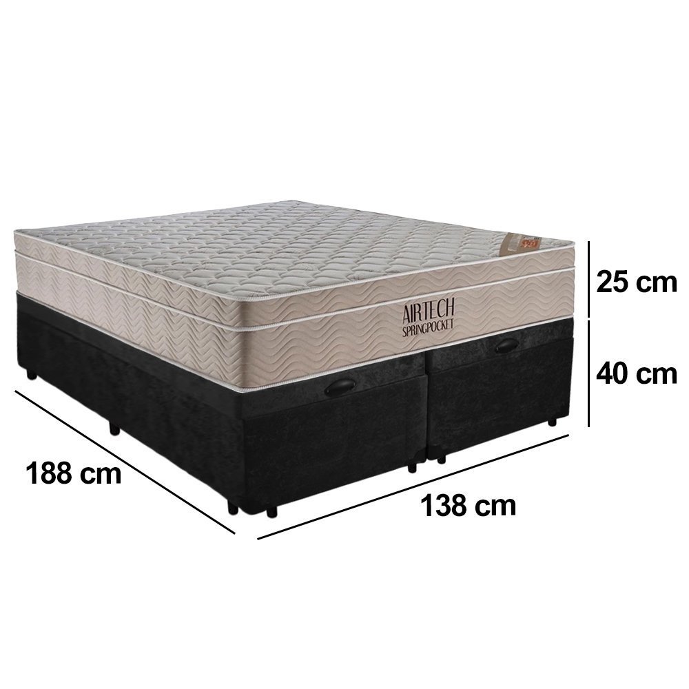 Cama Box Baú Casal Suede Bipartido + Colchão Ortobom Airtech Molas Ensacadas 65x138x188 - 3