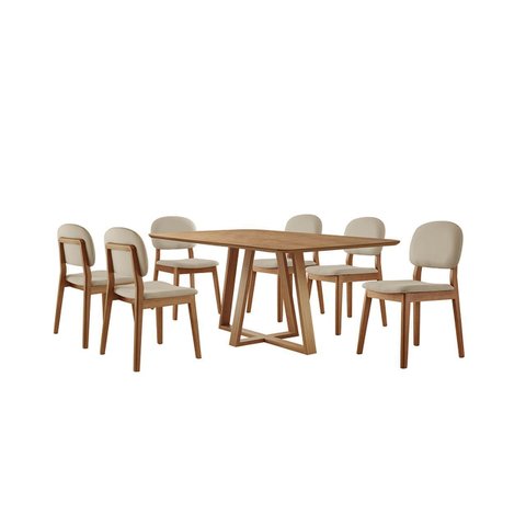 Conjunto Sala de Jantar Mesa Florença 160x90cm Tampo Retângular Laminado Mel com 6 Cadeiras Évora -
