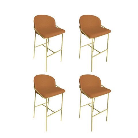 Kit 4 Banquetas Alta Bancada Base Ferro Dourada Jbv Móveis: Terracota