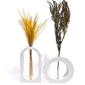 Vaso Decorativo Redondo e Janela 2 Pçs Conjunto Decoração Sala e Casa - Branco
