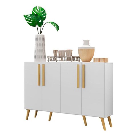 Aparador Buffet 4 Portas Retrô Viena V3606 Branco/Natural