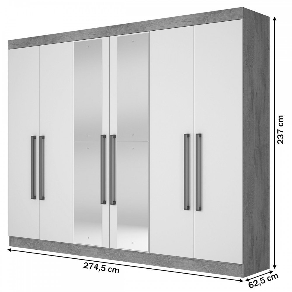 Guarda-Roupa Casal Bergone 6 Portas 100% Mdf Espelhado Amendoa/Off White - Mademarques - 4