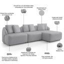 Ver imagem 4 de Sofá 4 Lugares com Chaise Direito Sala Living 288cm Arlo F04 Veludo Cinza - Lyam Decor
