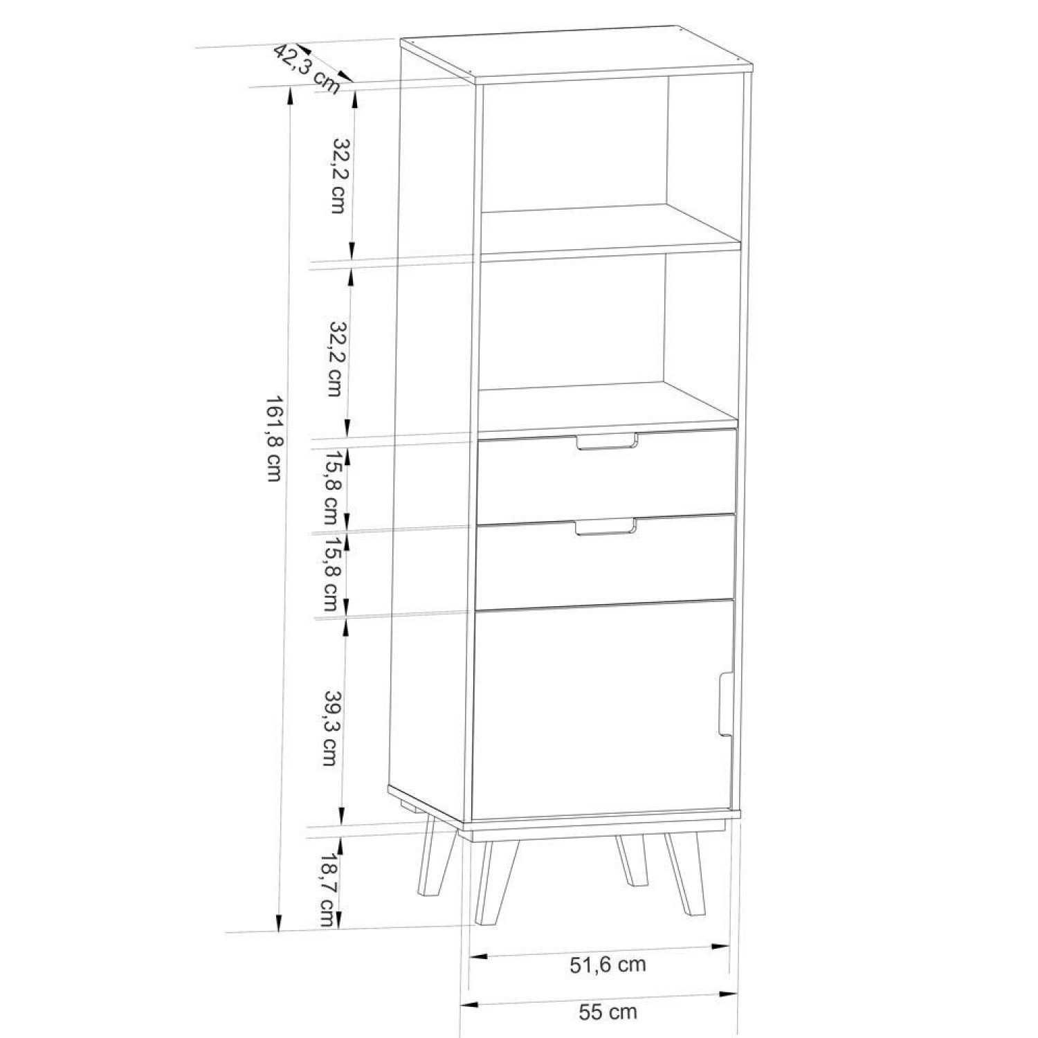 Estante para Livros 1 Porta 2 Gavetas 162cmx55cm Paris Retrô - 3