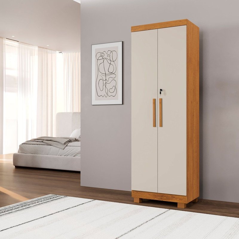 Armário Multiuso 2 Portas com Chave 100% MDF Toronto Yescasa Branco/Cinamomo/Off White