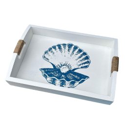 Bandeja Branca Concha Pérola em Madeira 35x25 Cm Decoração Náutica Praia - 3