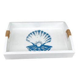 Bandeja Branca Concha Pérola em Madeira 35x25 Cm Decoração Náutica Praia - 2