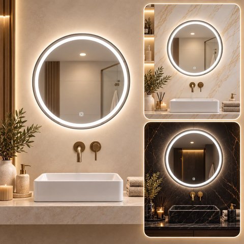 Espelho Decorativo Redondo com Iluminação 70cm Luxo Goldenx