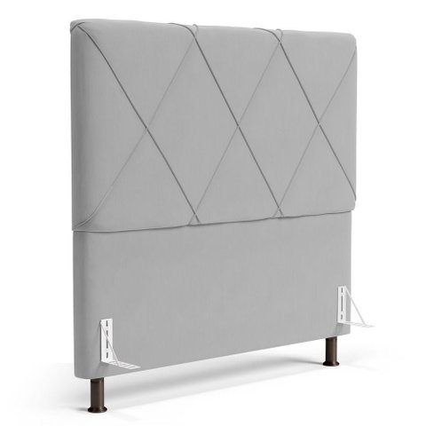 Cabeceira Cama Box Casal King Size Mel 195cm com Frame Veludo Cinza Claro - Desk Design