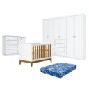 Ver imagem 1 de Quarto de Bebê Americano 6 Portas com Berço Americano Flip Branco Acetinado Savana Reller e Colchão
