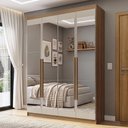 Ver imagem 1 de Guarda-Roupa Solteiro 4 Portas Batentes com Espelhos Rustic/Crema/Rustic Venus Madesa