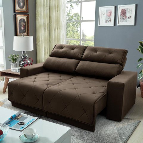 Sofá Retrátil/Reclinável Belga 2,00m Suede Velut com Molas no Assento