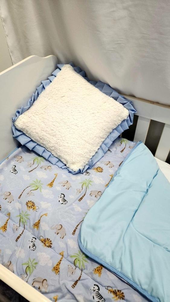 Edredom Infantil + Travesseiro Cor:safari Azul Bebê - 1
