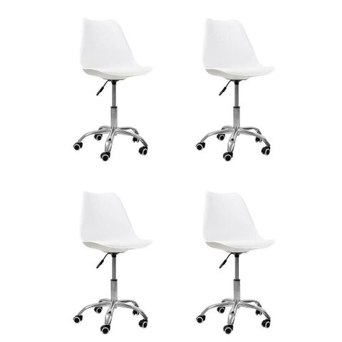Kit 04 Cadeiras Office Base Cromada Giratória Saarinen Branco