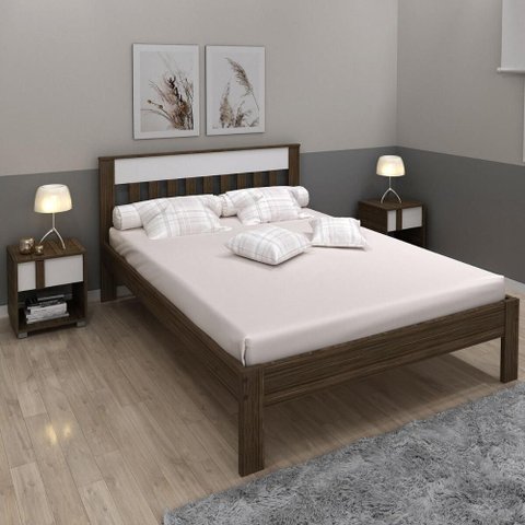 Cama de Casal para Colchão 138 X 188 Cm Multimóveis Cr35011 Nogal/branca