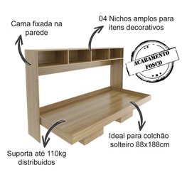 Cama Retratil Horizontal Solteiro Cm8020 Amendoa Tecno Mobili - 3