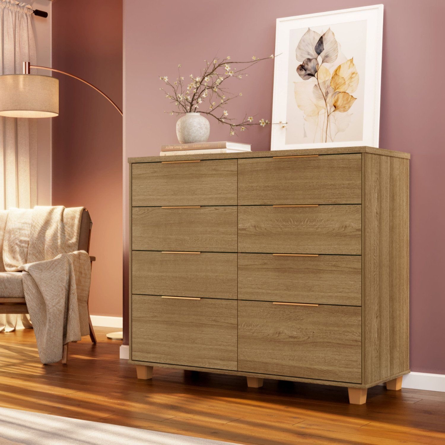 Cômoda para Quarto 8 Gavetas 121cm Dubai Intense Nature