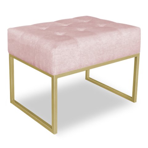Puff Lisa Suede Base Metálica Industrial Dourado - Pallazio Rosa Bebê