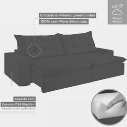 Sofá Retrátil e Reclinável Leblon Tecido Veludo Cinza 2,10 M TNA Decor - 5
