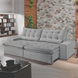 Sofá Retrátil e Reclinável Leblon Tecido Veludo Cinza 2,10 M TNA Decor - 2