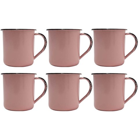 Jogo 6 Canecas Xícaras de 70ml Chá Café Esmaltadas Cozinha Rosa