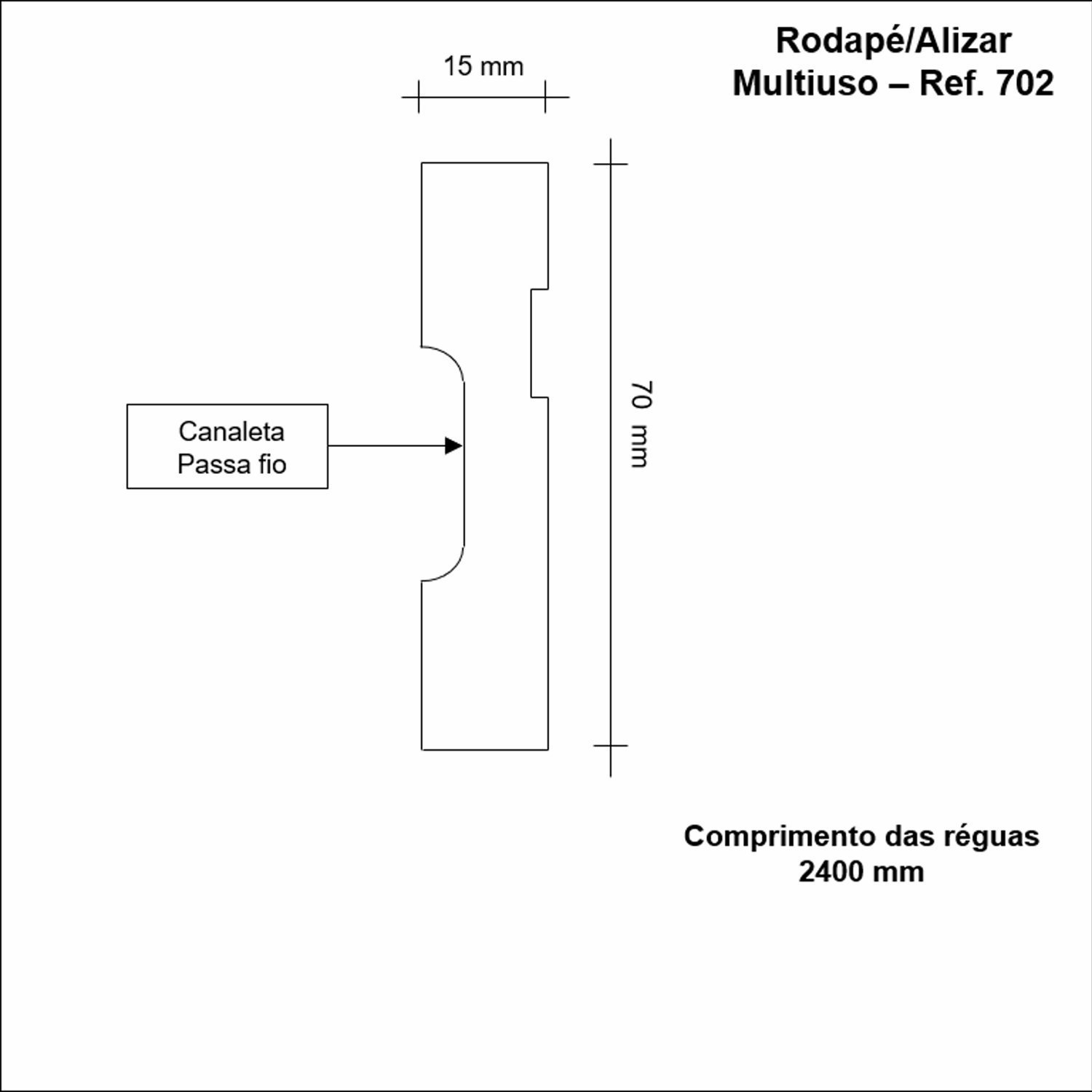 Rodapé de MDF 7cm x 15mm x 2,40m com Friso Moldufama 702 - 3