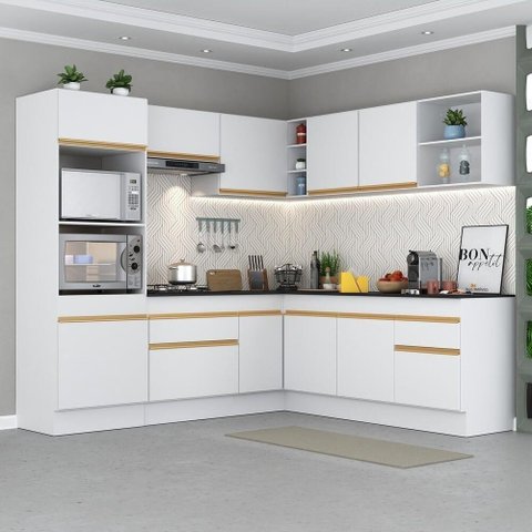 Cozinha Completa De Canto Mp2080 Com Armário E Balcão Branca