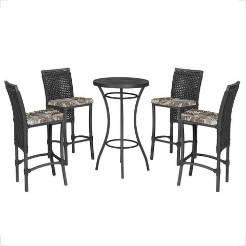 Mesa Bistrô e 4 Banquetas Roma Preta Corda Estofado 6 Trama Preto