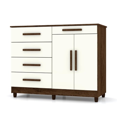 Cômoda Sapateira Sirius 2 Portas 5 Gavetas Imbuia Champanhe Vr