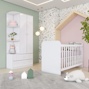 Quarto de Bebê Compacto com Berço e Guarda Roupa Sonho Encantado Espresso Móveis