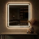 Ver imagem 6 de Espelho Quadrado Jateado 78 x 78 com LED para Penteadeira Quarto e Banheiro com Touch 3 Cores